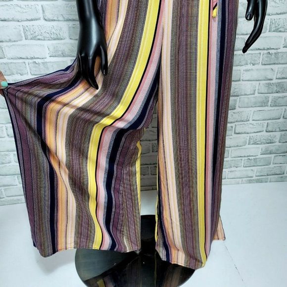 Band of Gypsies Women's Size L Wide Leg Surplice Neck Stripe Multicolor Jumpsuit - Picture 3 of 7